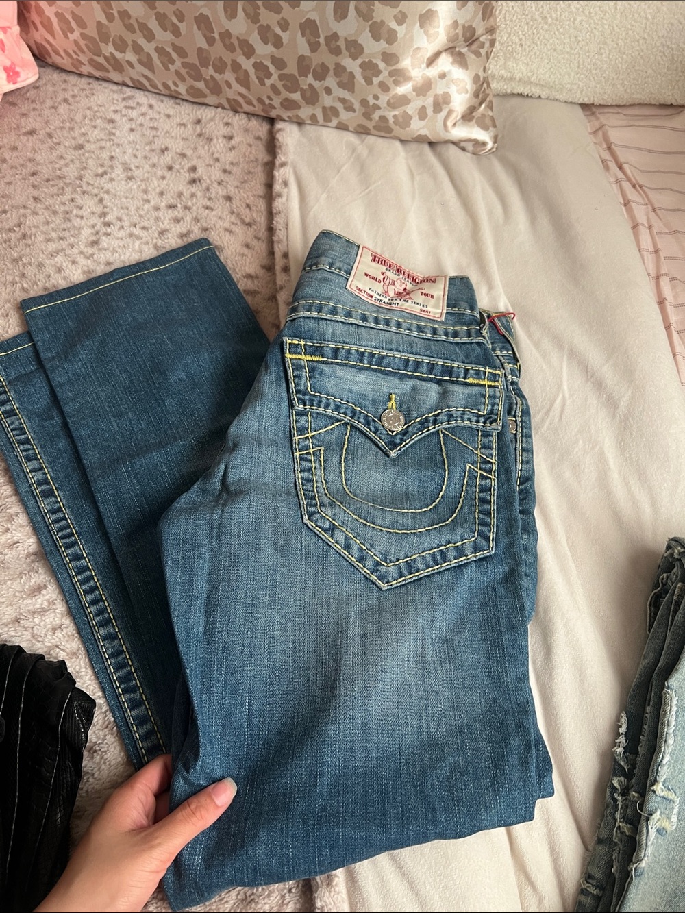 True Religion Women's Medium Blue Skinny Jeans with Contrast Stitching